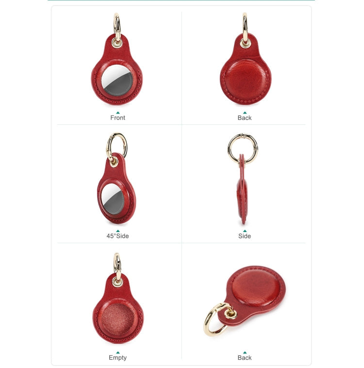 For Airtag 2nd Gen / AirTag 1st Gen CONTACTS FAMILY CF1139 First-Layer Cowhide Tracker Protective Case Pet Locator Leather Case(Red)