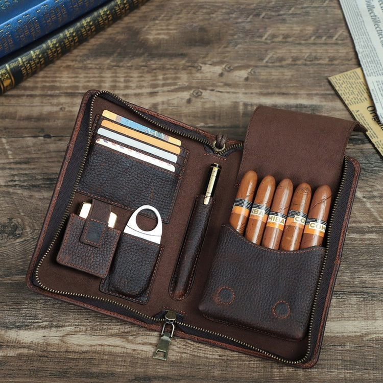 CONTACTS FAMILY CF5009 Genuine Leather Multifunctional Travel Convenient Cigar Box with Wrist Strap(Brown)