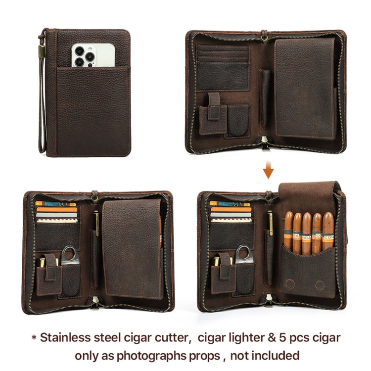 CONTACTS FAMILY CF5009 Genuine Leather Multifunctional Travel Convenient Cigar Box with Wrist Strap(Brown)