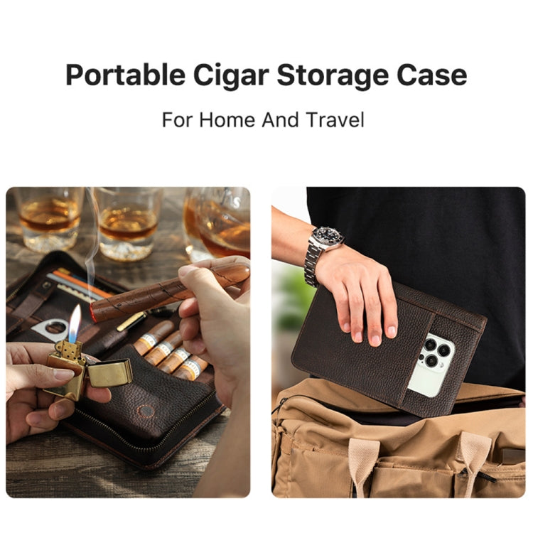 CONTACTS FAMILY CF5009 Genuine Leather Multifunctional Travel Convenient Cigar Box with Wrist Strap(Brown)