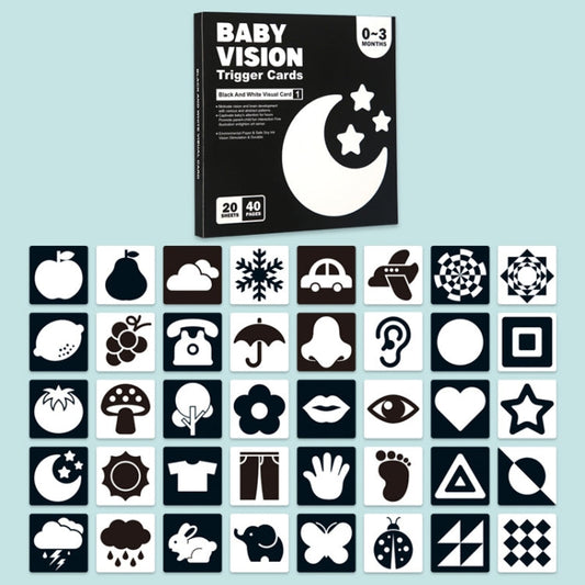 20pcs /Book Baby Early Learning Card Children Eye Care Visual Stimulation Card, 1-order Black And White, 2-order Black And Red, 3-order Color, 4-order Real Object