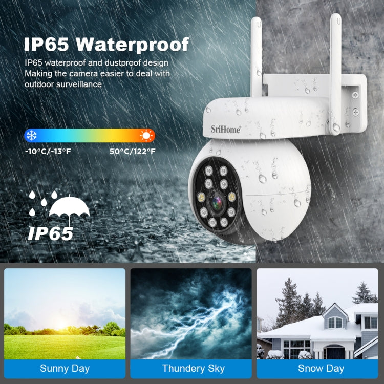 SriHome SH052 Wifi 5MP Wireless PTZ IP AI Auto Tracking Sound&Light Alarm Starlight Color Night Vision Outdoors Surveillance Camera, Plug: EU