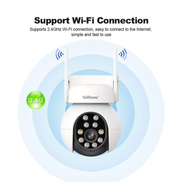 SriHome SH052 Wifi 5MP Wireless PTZ IP AI Auto Tracking Sound&Light Alarm Starlight Color Night Vision Outdoors Surveillance Camera, Plug: US
