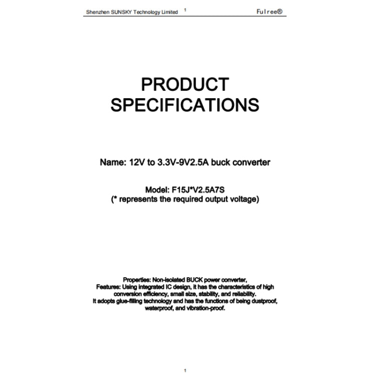 Fulree 12V To 7.5V 2.5A Vehicle Power Supply DC Ultra Thin Step-Down Power Converter