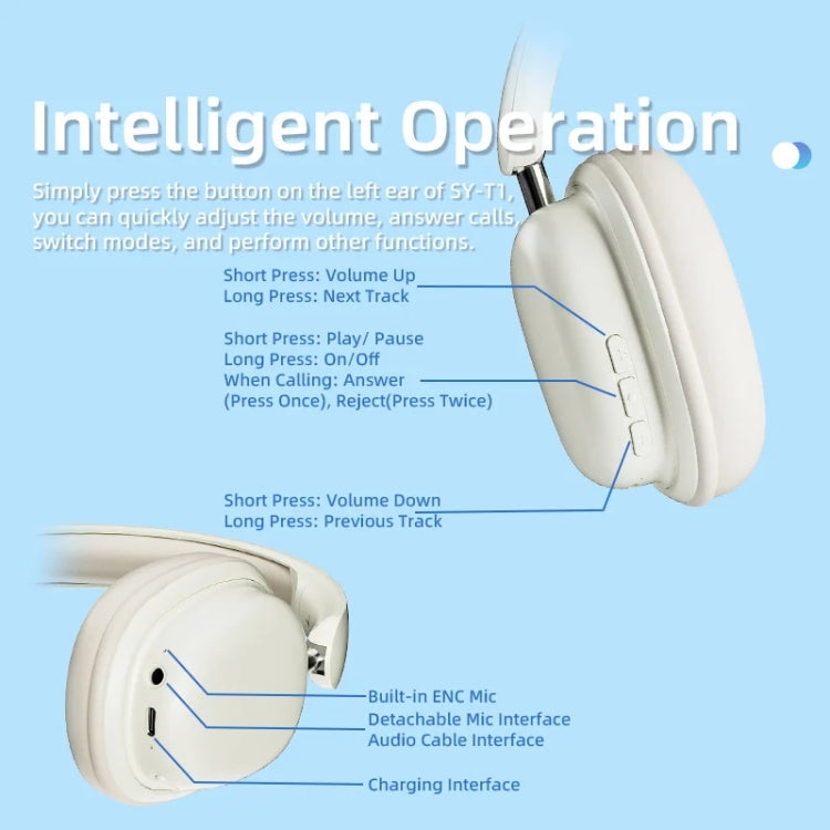 SOYTO SY-T1 Wireless Headset Bluetooth Gaming Headset With Plug Play Microphone(White)