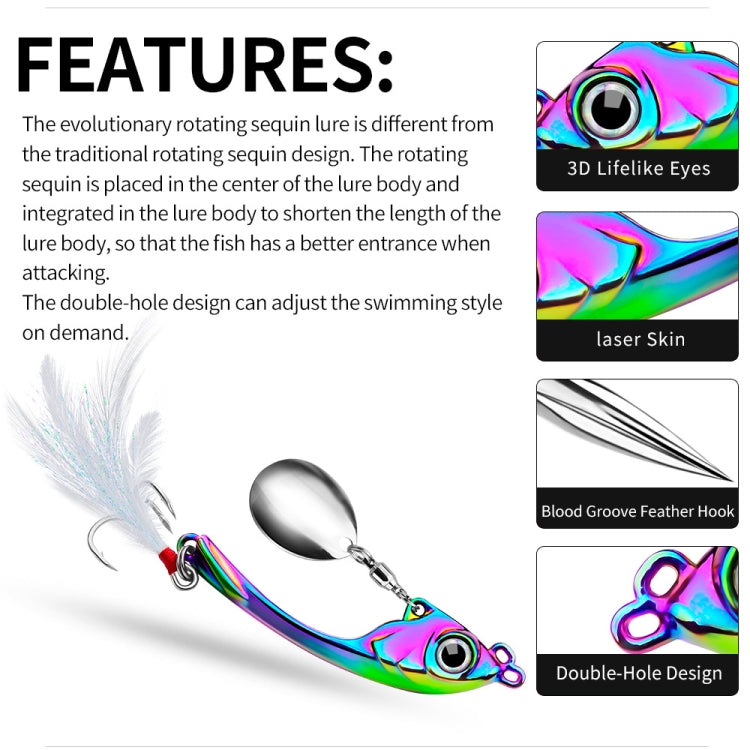 PROBEROS DW570 Fishing Lures Spinning Sequins Long Casting Tremor Swimming VIB Micro Tremor Zinc Alloy Bait(Golden) Weight: 9g