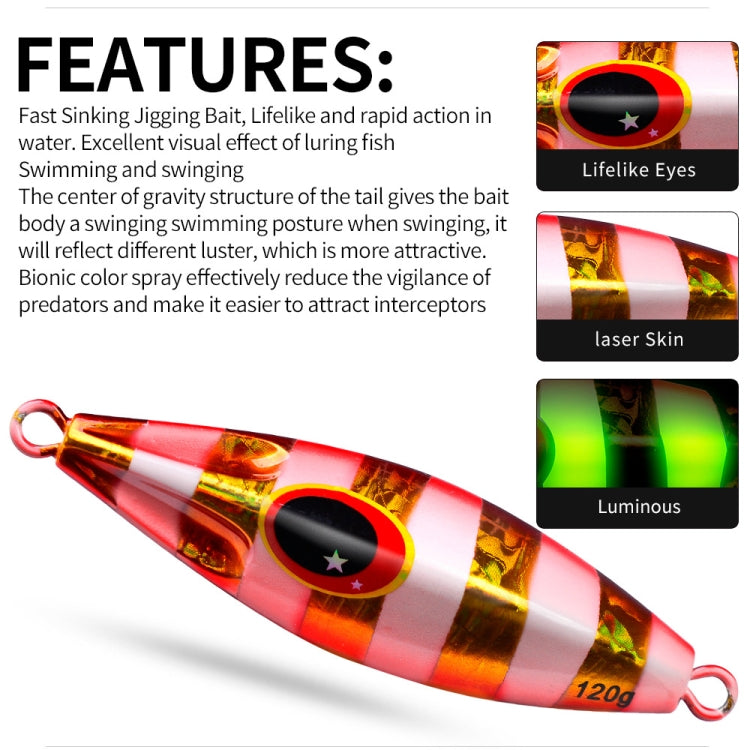 PROBEROS LF124 Deep Sea Iron Plate Lead Fish Fishing Lure Slow Sinking Rocking Luminous Boat Fishing Bait, Size: 30g(Color B)