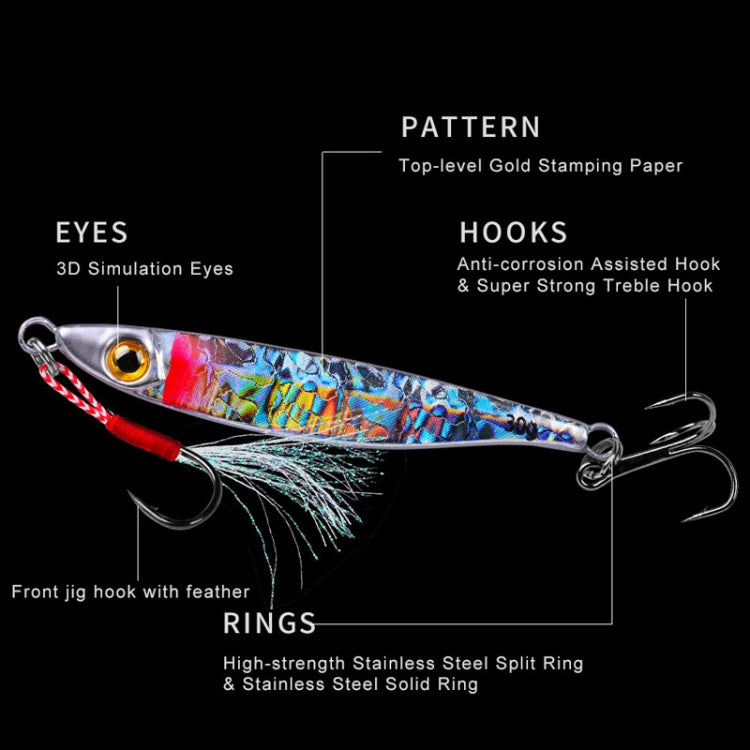 PROBEROS LF126 Long Casting Lead Fish Bait Freshwater Sea Fishing Fish Lures Sequins, Weight: 30g(Luminous Color A)