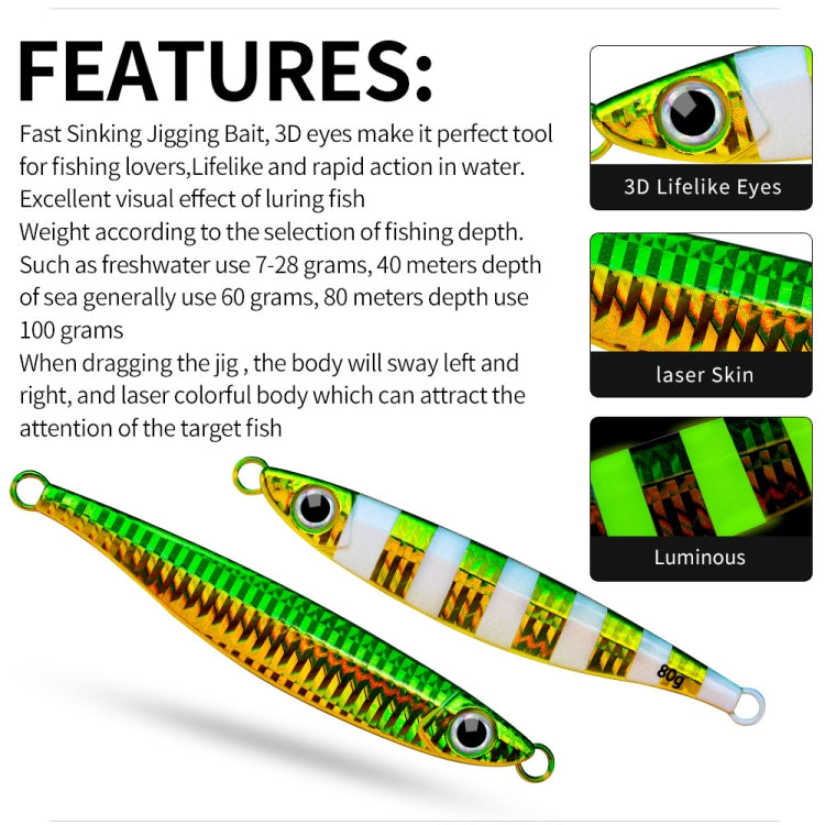 PROBEROS LF121 Fast Sinking Laser Boat Fishing Sea Fishing Lure Iron Plate Bait, Weight: 80g(Color B)