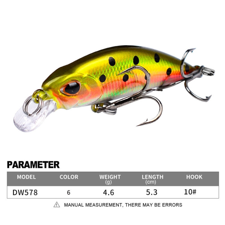 PROBEROS DW578 Ordinary Hook 5.3cm 4.6g Sinking Minnow Lure Long Casting Bionic Plastic Hard Bait Fishing Tackle(Color C)
