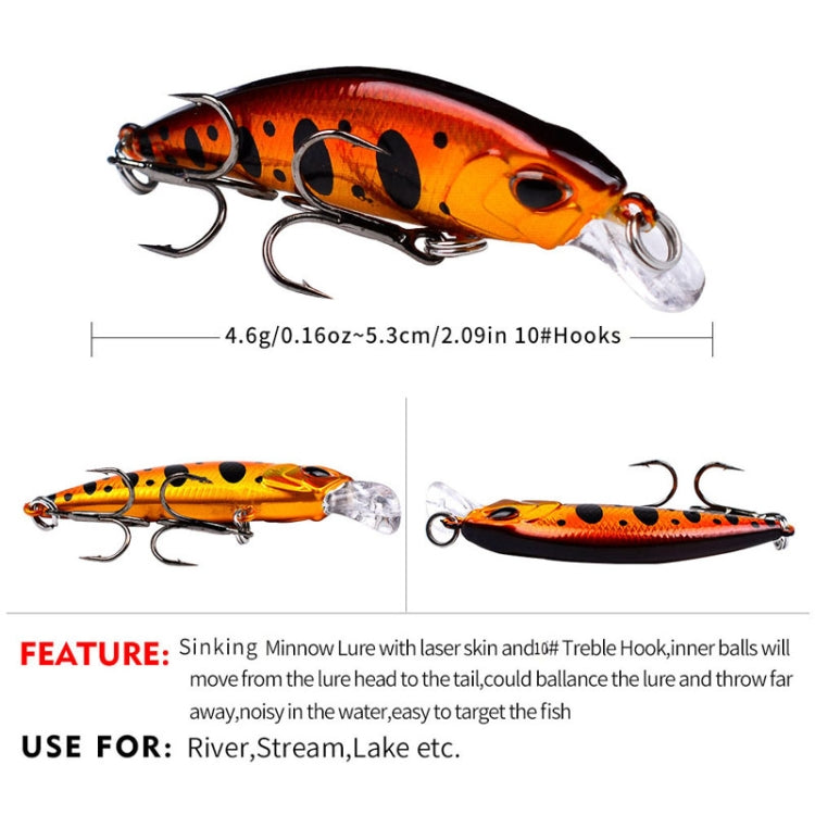 PROBEROS DW578 Ordinary Hook 5.3cm 4.6g Sinking Minnow Lure Long Casting Bionic Plastic Hard Bait Fishing Tackle(Color C)