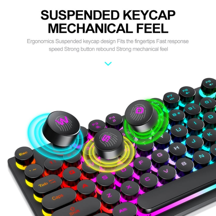 T-WOLF T80 104-Keys RGB Illuminated Office Game Wired Punk Retro Keyboard, Color: Black