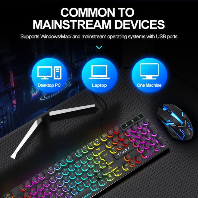 T-WOLF T80 104-Keys RGB Illuminated Office Game Wired Punk Retro Keyboard, Color: Black