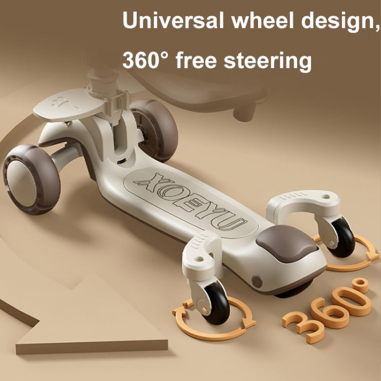 XOEYU K8 Multifunctional Adjustable Folding Children Scooter with Music and Lights, Color: 6-in-1 Coffee