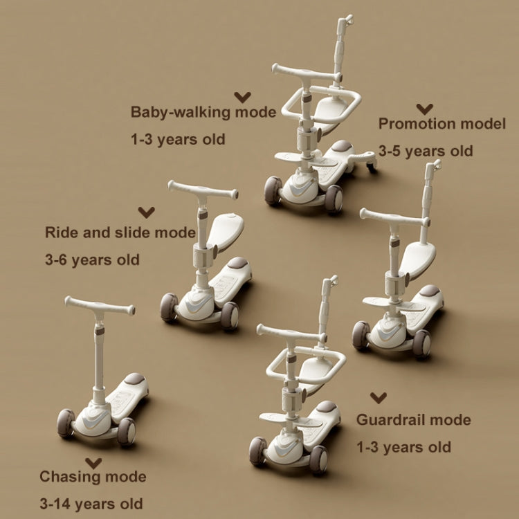 XOEYU K8 Multifunctional Adjustable Folding Children Scooter with Music and Lights, Color: Single Coffee