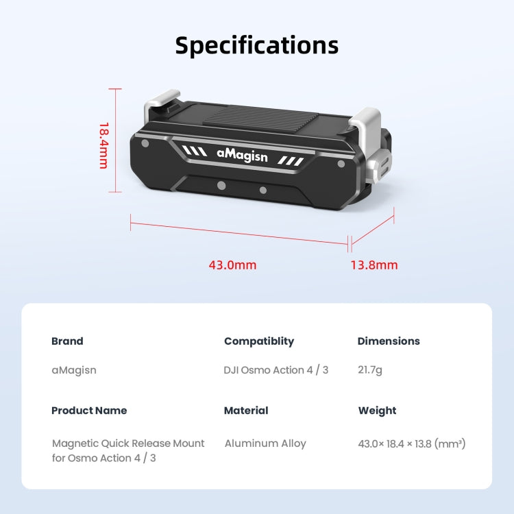 For DJI Osmo 360 / Action 5 Pro / Action 4 / Action 3 aMagisn Magnetic Fast Disassembly Motion Camera Accessories
