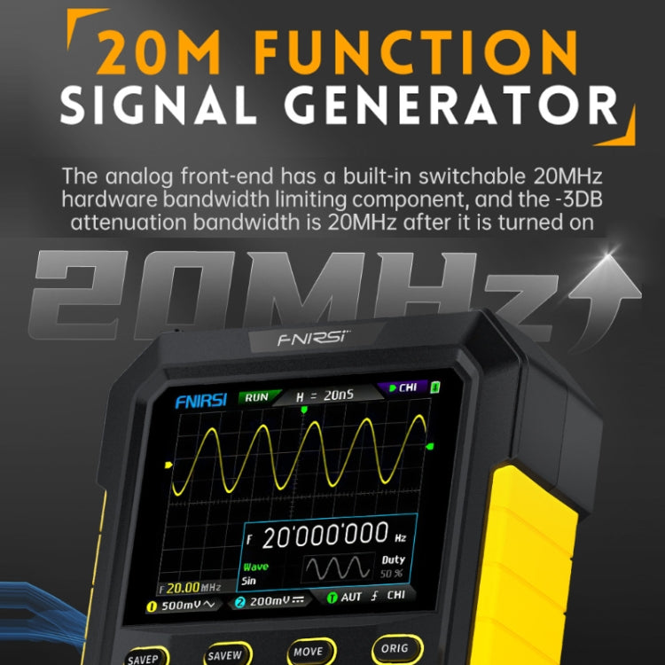 FNIRSI 2 In 1 Small Handheld Fluorescence Digital Dual-Channel Oscilloscope, US Plug(Yellow)