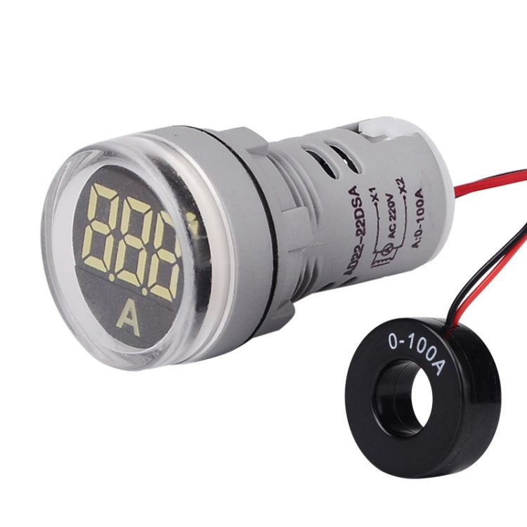 SINOTIMER ST16A Round 22mm LED Digital Signal Light 220V AC Ammeter 0-100A AC Current Indicator Light(02 White)