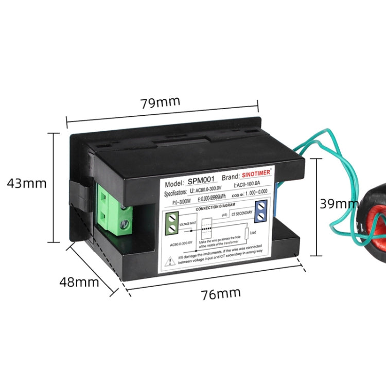 SINOTIMER SPM001 AC LED Digital Voltmeter Frequency Factors Meter Power Monitor, Specification: AC80-300V 100A