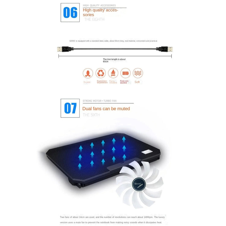 NUOXI S200C Laptop Silent Radiator Multi-level Adjustable Metal Bracket Base(Black)