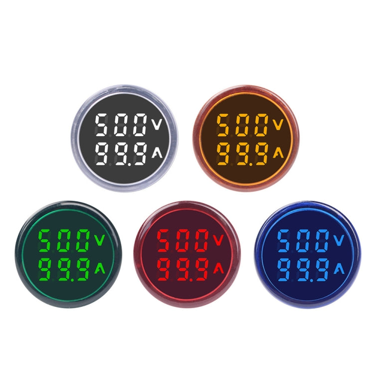 SINOTIMER ST16VA Round 22mm LED Digital Display AC Voltage Current Indicator AC 60-500V 0-100A(03 Blue)