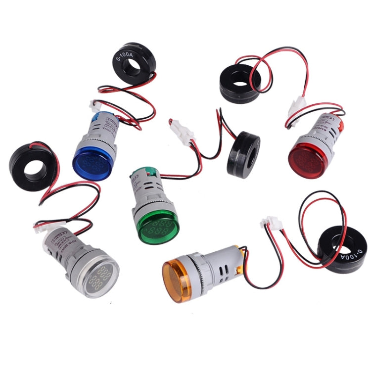 SINOTIMER ST16VA Round 22mm LED Digital Display AC Voltage Current Indicator AC 60-500V 0-100A(04 Green)