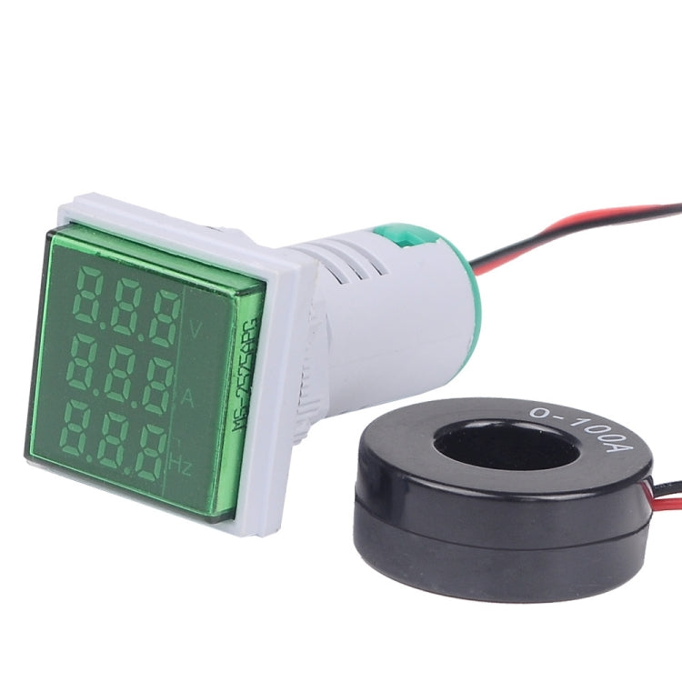 SINOTIMER ST17VAH 3 In 1 Square LED Digital Display AC Voltage Current Frequency Indicator 60-500V 0-100A 20-75Hz(04 Green)