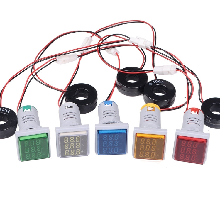 SINOTIMER ST17VAH 3 In 1 Square LED Digital Display AC Voltage Current Frequency Indicator 60-500V 0-100A 20-75Hz(03 Blue)