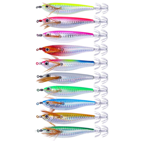 10colors /Set HENGJIA SJ055 Horizontal Luminous Wooden Shrimp Bait Bionic Faux Bait Squid Hook, Size: 10.3cm 9.4g