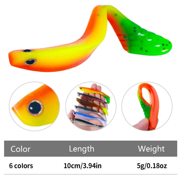 6pcs /Pack HENGJIA T-Tail Soft Dummy Bait Freshwater Fishing Lures, Size: 10cm 5.3g(Color 2)