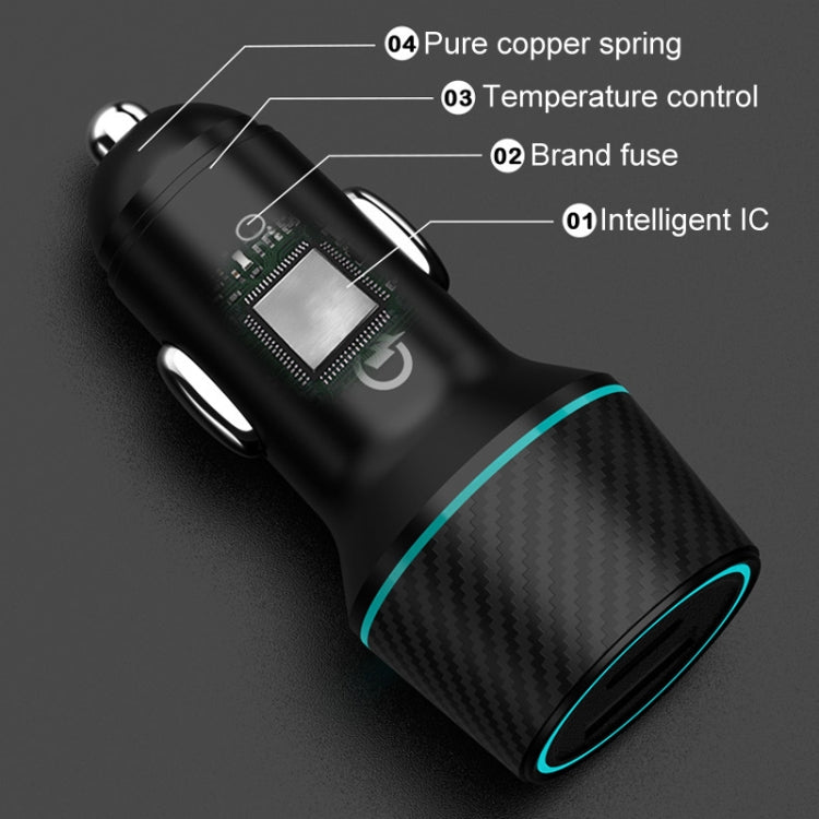 QIAKEY Dual Fast Charging Charger One To Two Cigarette Lighter, Size: TH218 36W(Black)