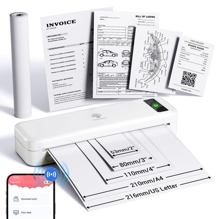 Phomemo M835  Wireless Bluetooth Thermal Printer Support Multi-Size Thermal Paper