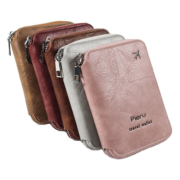 RFID Anti-theft Large Capacity Zipper Passport Bag Multifunctional Travel Document Storage Bag(Coffee)