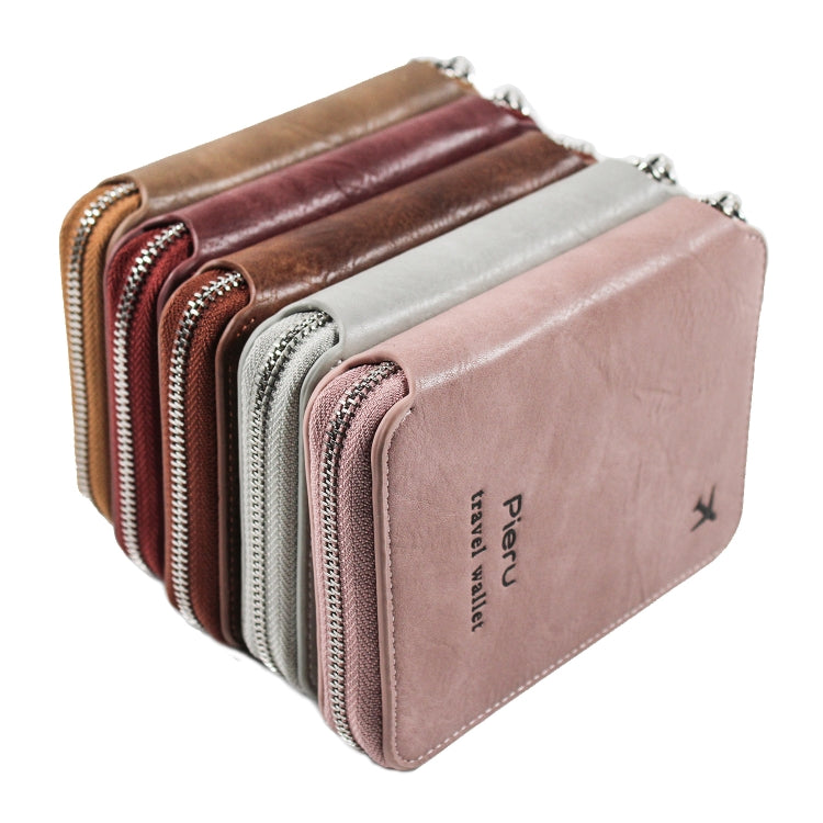 RFID Anti-theft Large Capacity Zipper Passport Bag Multifunctional Travel Document Storage Bag(Brown)