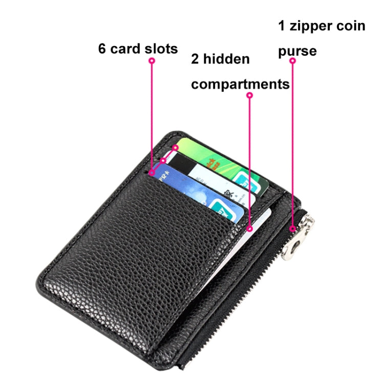 Multi-card Slot Zipper Card Holder Large Capacity Ultra-thin Coin Purse(Black)