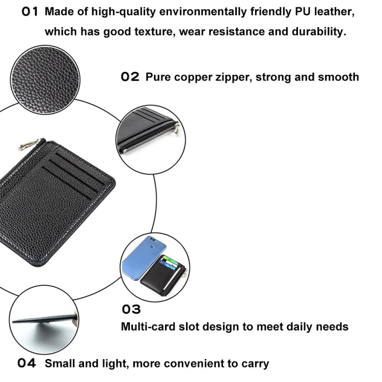 Multi-card Slot Zipper Card Holder Large Capacity Ultra-thin Coin Purse(Black)