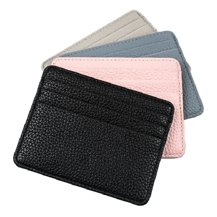 Lychee Pattern Multi-Card Slot Mini Card Holder Ultra-thin Coin Purse(Beige)