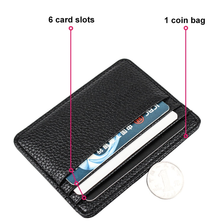 Lychee Pattern Multi-Card Slot Mini Card Holder Ultra-thin Coin Purse(Black)