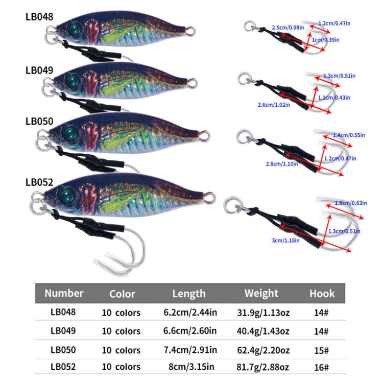 10colors /Set HENGJIA Iron Plate Lead Fish Dummy Bait Slow Cranking Sea Fishing Lures, Model: 80g