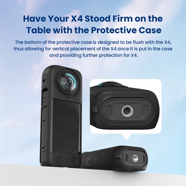 For Insta360 X4 AMagisn Silicone Protective Cover Body Case + Lens Cover Black