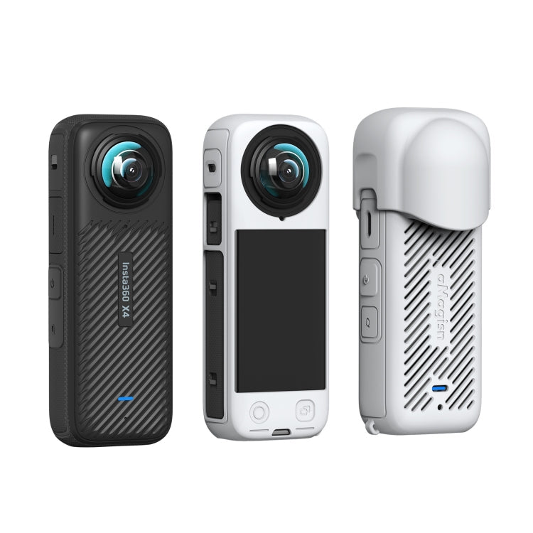 For Insta360 X4 AMagisn Silicone Protective Cover Body Case + Lens Cover Black