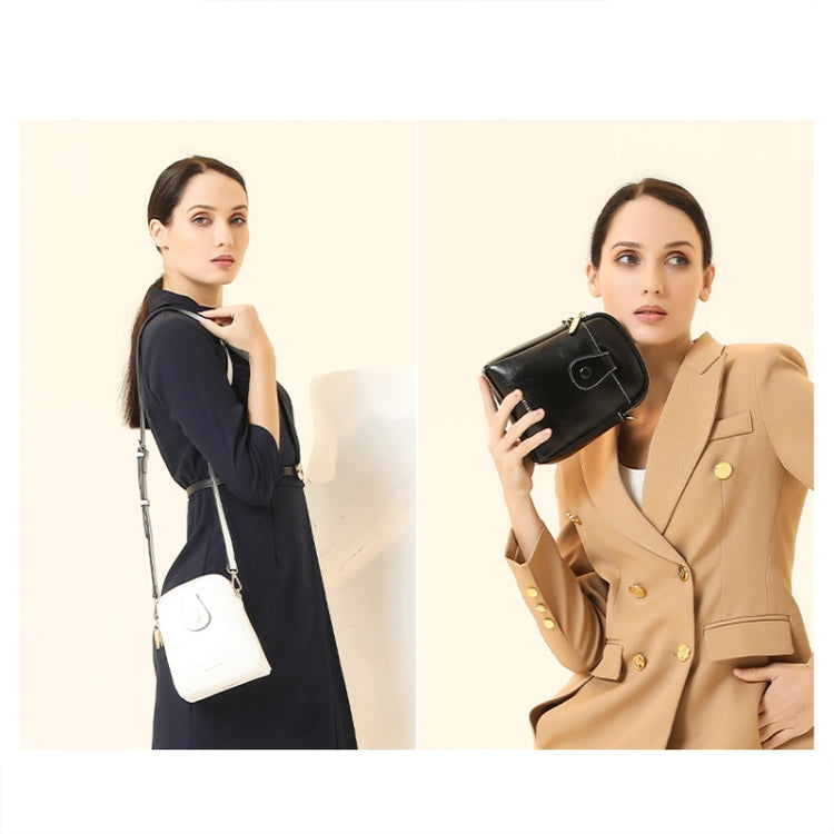 Baellerry N8925 Oil Wax Leather Double Zipper Mobile Phone Bag Shoulder Crossbody Coin Purse(Black)