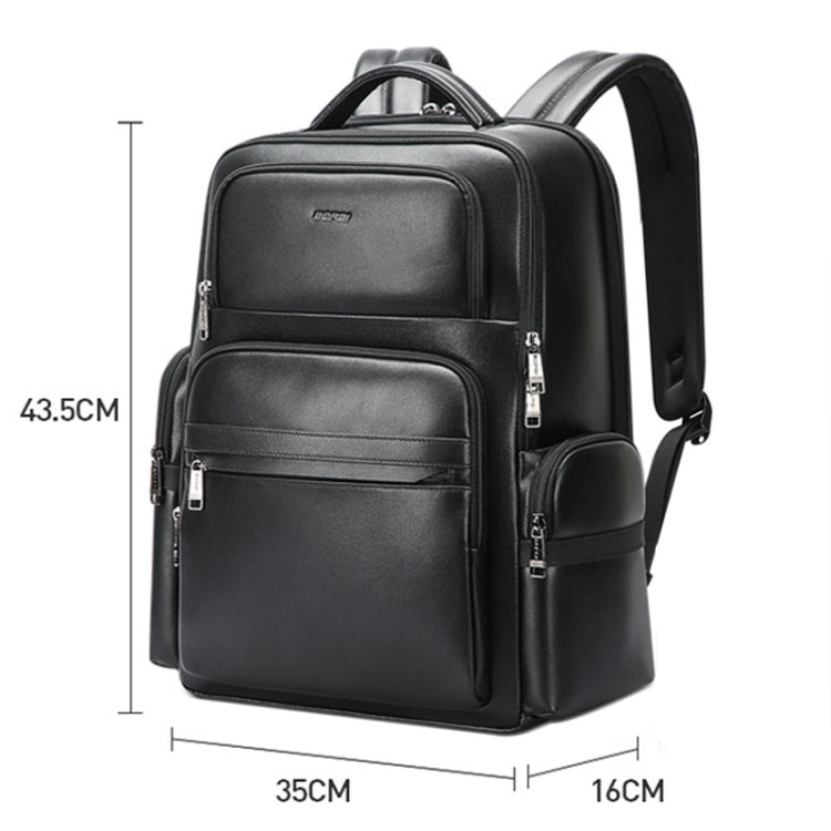 Bopai 61-98611 Large-capacity Waterproof First-layer Cowhide Laptop Backpack With USB+Type-C Port(Black)