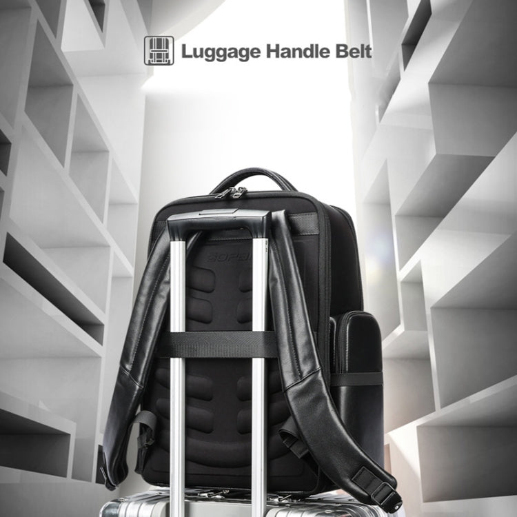 Bopai 61-98611 Large-capacity Waterproof First-layer Cowhide Laptop Backpack With USB+Type-C Port(Black)