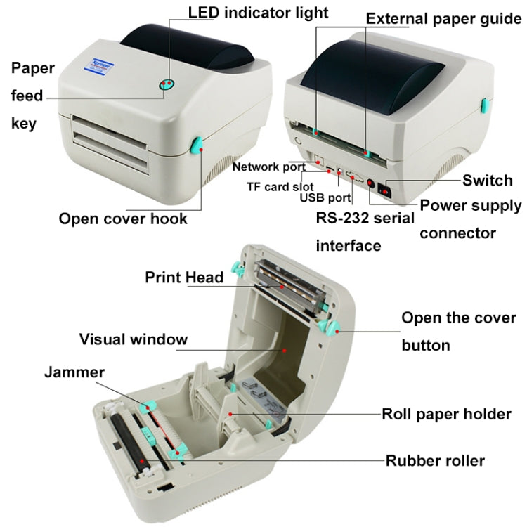 Xprinter XP-450B USB Port Supermarket Cashier Barcode Thermal Printer(EU Plug)