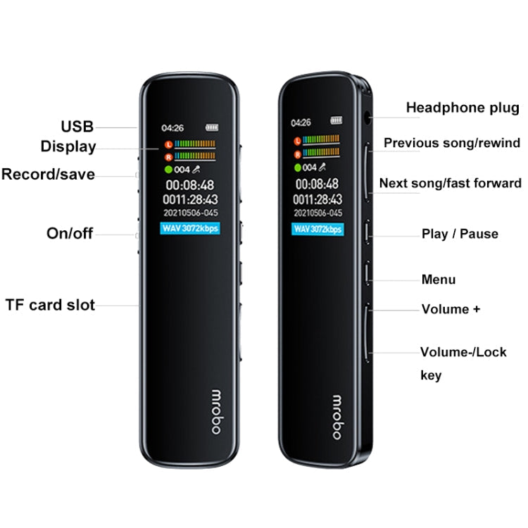 Mrobo RV-19 0.96-inch HD Screen 3D Noise Reduction Recording Pen Music Player, Capacity: 32GB(Black)