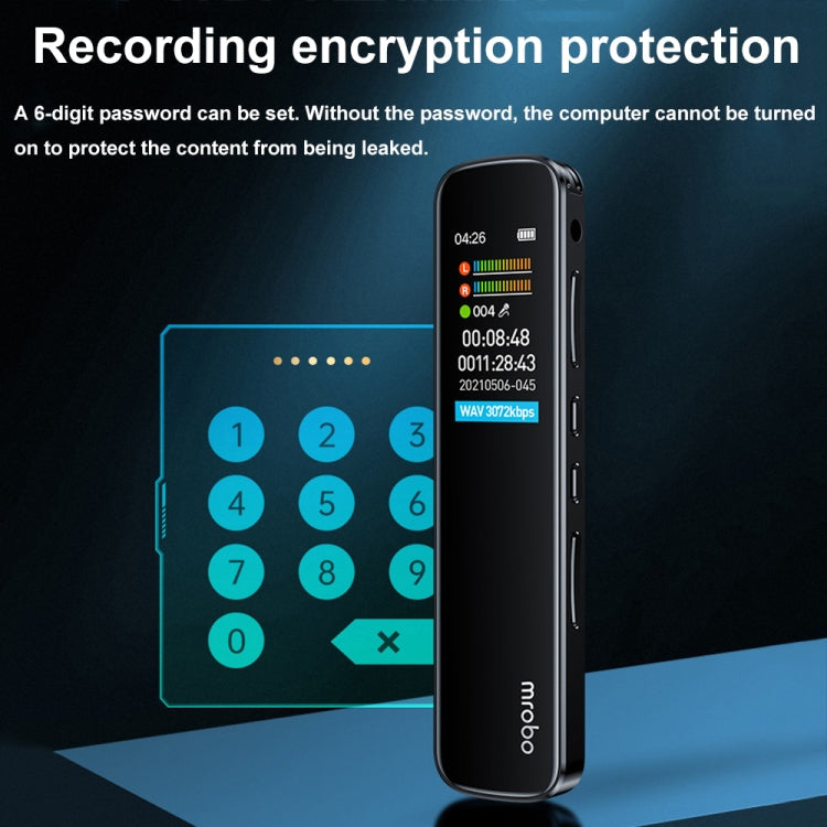 Mrobo RV-19 0.96-inch HD Screen 3D Noise Reduction Recording Pen Music Player, Capacity: 32GB(Black)