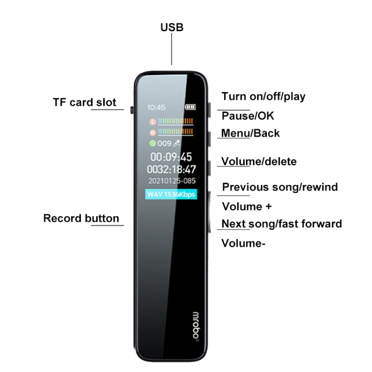 Mrobo RV18 0.96-Inch Color Screen Smart Noise Reduction Recording Pen, Capacity: 32GB(Flagship)