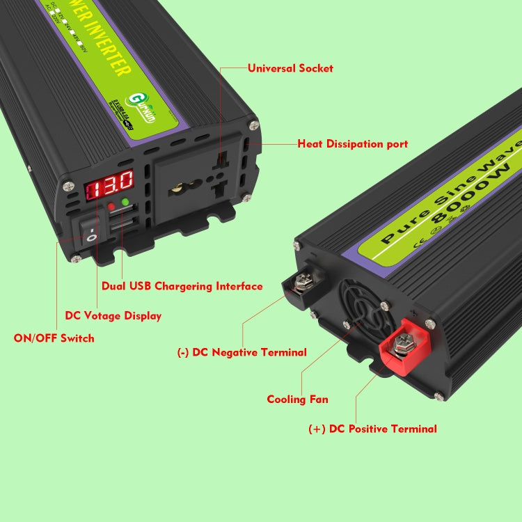 Gurxun 48V-220V 8000W Pure Sine Wave Inverter Car Single Digital Display Voltage Converter