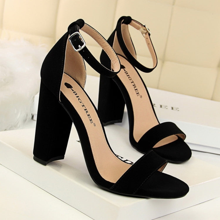BIGTREE Women Shoes Summer High Heels Simple Chunky Sexy Nightclub Ankle Strap Sandals, Size: 37(Black)